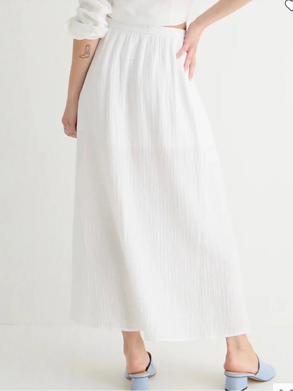 J. Crew White Maxi Skirt with Lightweight Pleats